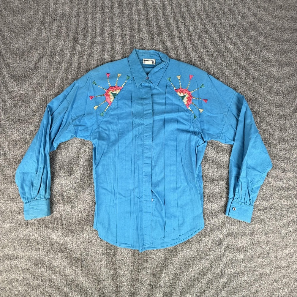 Wrangler Shirt Mens Medium Blue Embroidered Western Geometric Long Sleeve 75656A